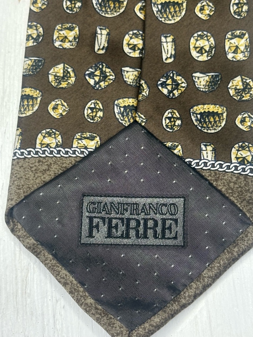 Gianfranco Ferre 90’s Vintage Silk Tie Brown Gold Old Money Italy LuxuryDesigner - Picture 5 of 9
